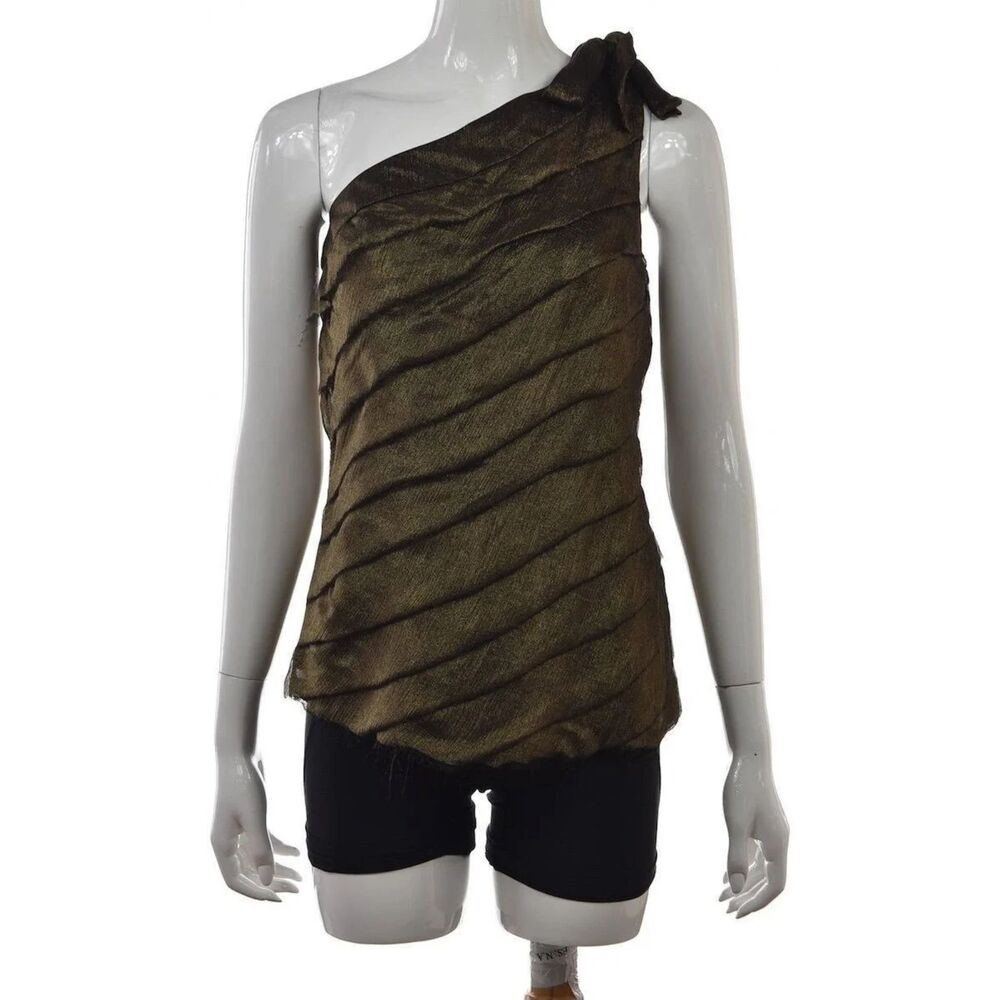 Walter Bronze Metallic One Shoulder Draped Top Size 4 Evening Party Blouse
